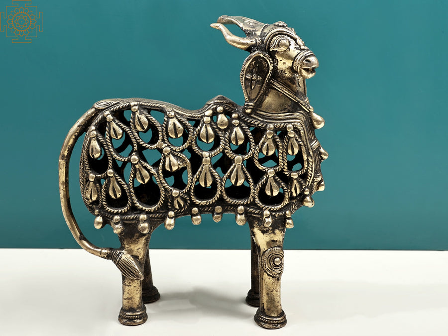 9" Handmade Brass Nandi Statue for Pooja