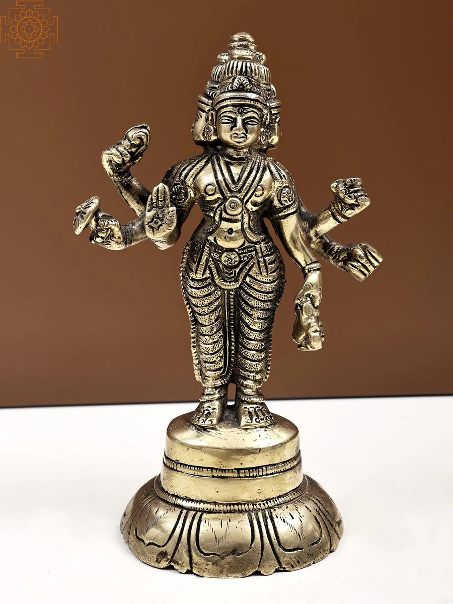 7" Handmade Brass Brahma Ji Idol for Pooja