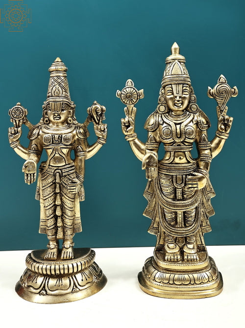 12" Handmade Tirupati Balaji with Padmavati Brass Statue