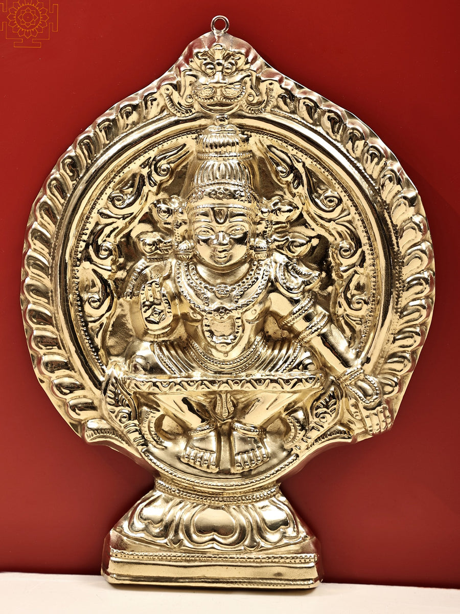 10" Lord Ayyappan Handmade Brass Wall Hanging Idol