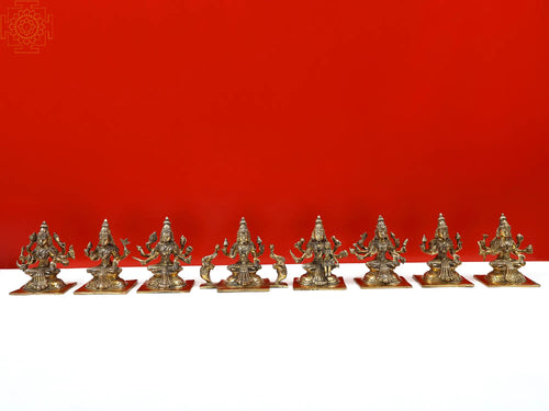 5" Handmade Brass Ashtalakshmi Goddess Idol Set