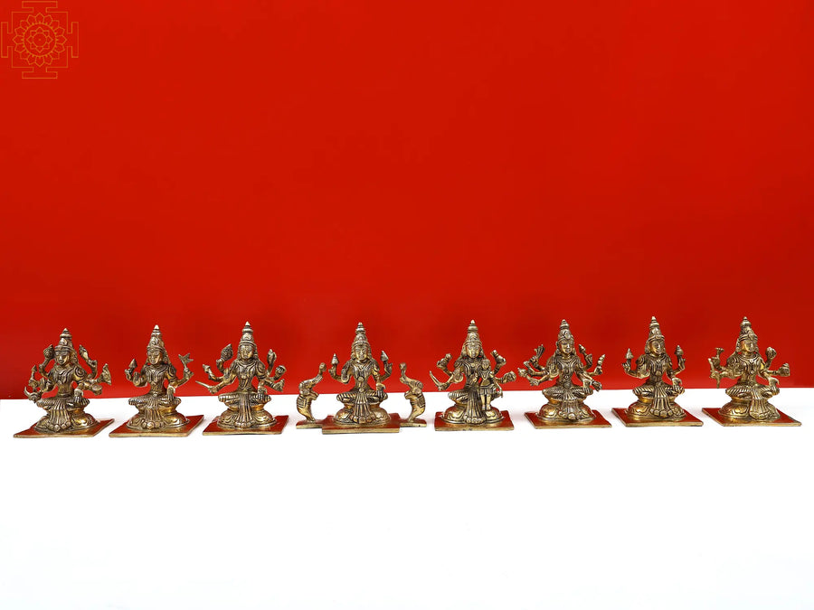 5" Handmade Brass Ashtalakshmi Goddess Idol Set
