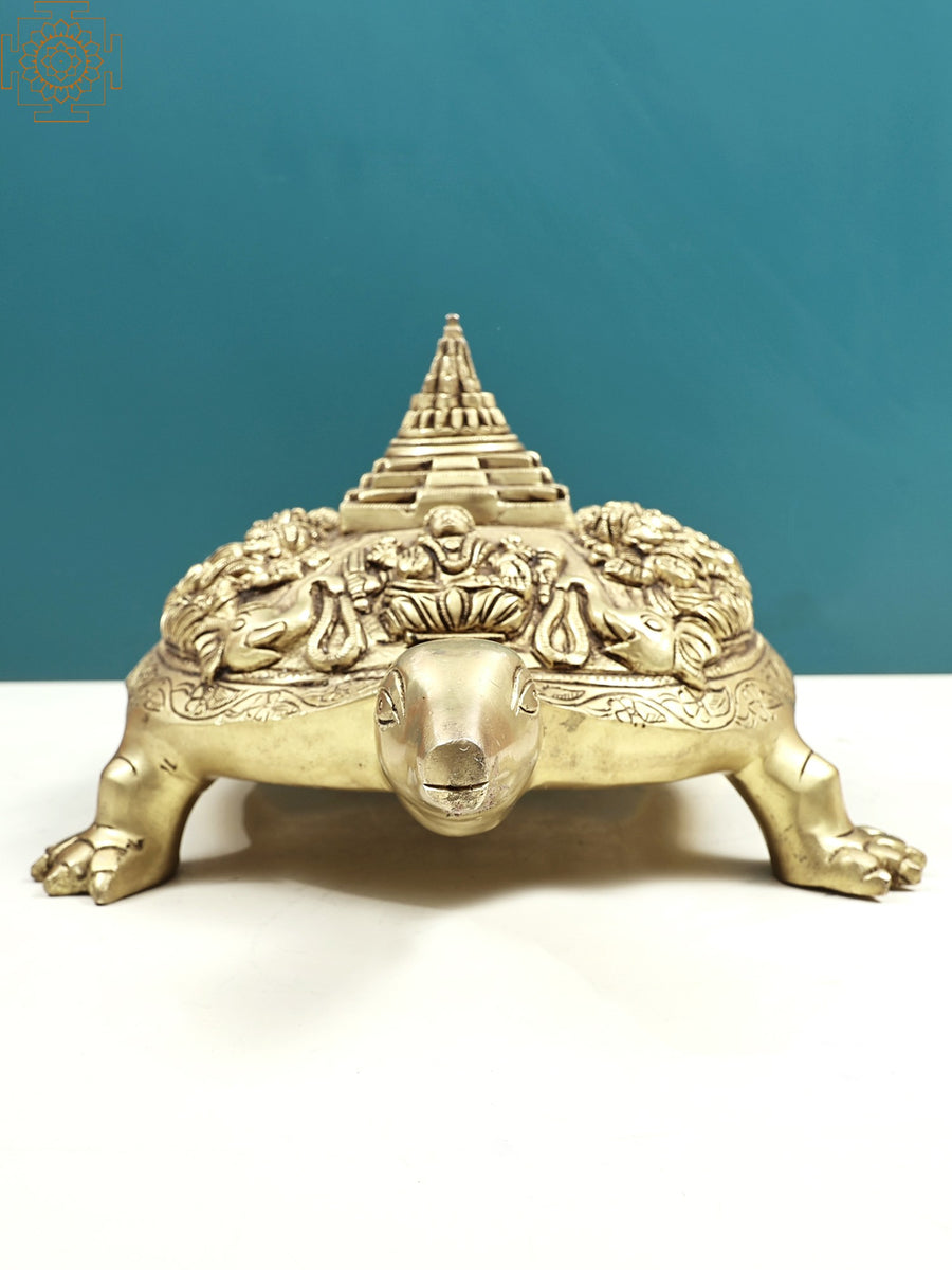 6" Meru Shree Yantra with Ashtalakshmi on Tortoise Brass Idol