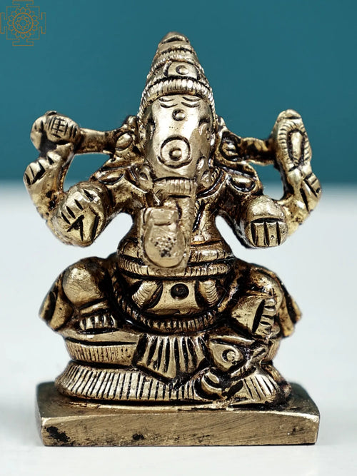 2" Small Brass Ganesha Idol for Good Luck and Pooja