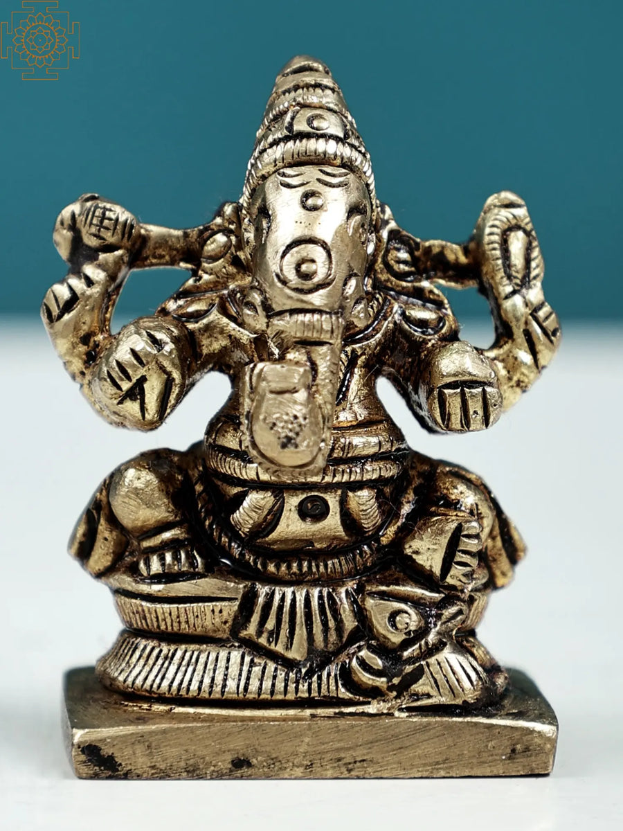 2" Small Brass Ganesha Idol for Good Luck and Pooja