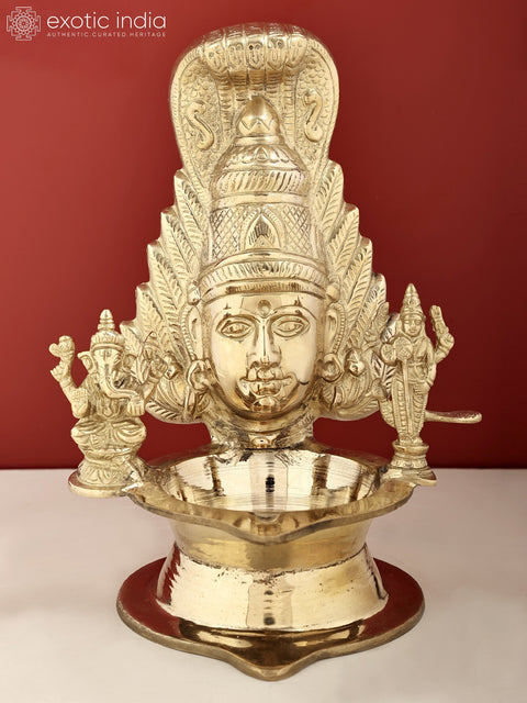 11" Goddess Parvati Diya with Ganesha and Karttikeya | Handmade