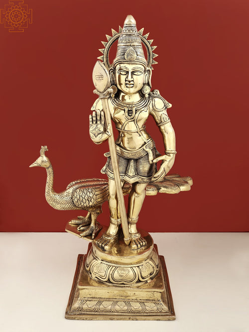29" Brass Murugan Statue Handmade Hindu Deity Idol