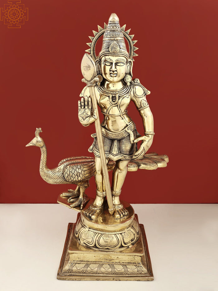 29" Brass Murugan Statue Handmade Hindu Deity Idol