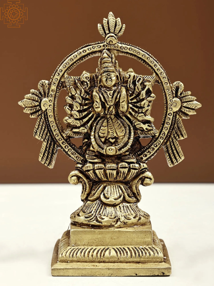 5" Sudarshana Vishnu Handmade Brass Statue with Yoga Narasimha