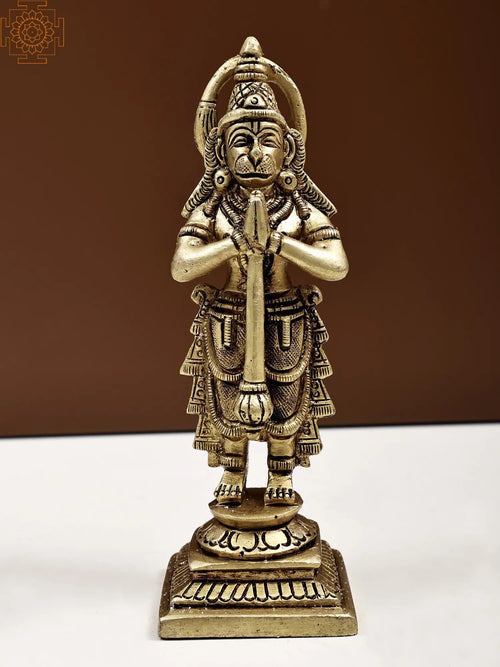6" Handmade Hanuman Namaskara Mudra Brass Statue