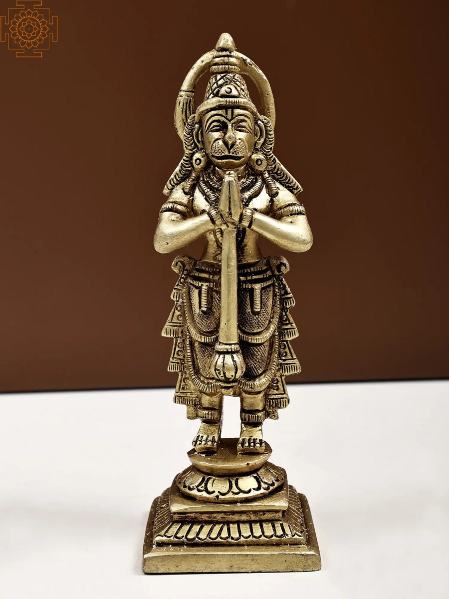 6" Handmade Hanuman Namaskara Mudra Brass Statue