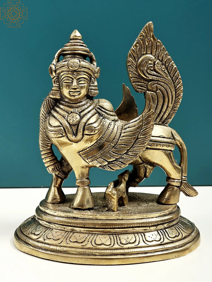 6" Brass Kamadhenu Cow Statue Handmade Sculpture