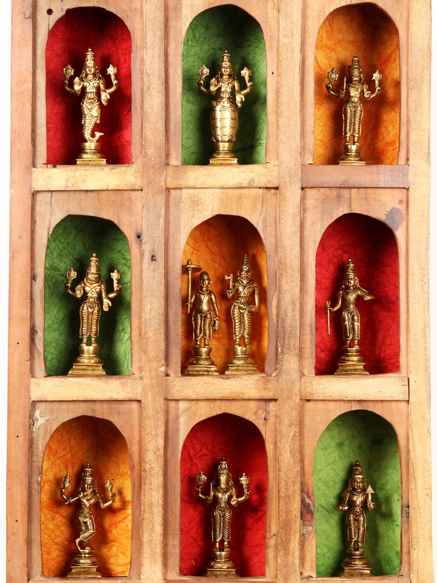 6" Vishnu Dashavatar Ten Incarnations Brass Statue Handmade
