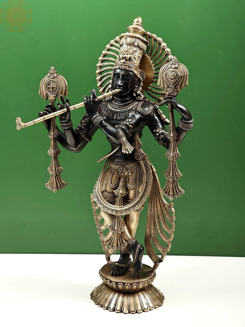 27" Lord Krishna Idol Played Flute | Handmade Hoysala-style Sculpture