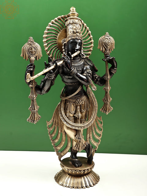 27" Lord Krishna Idol Played Flute | Handmade Hoysala-style Sculpture