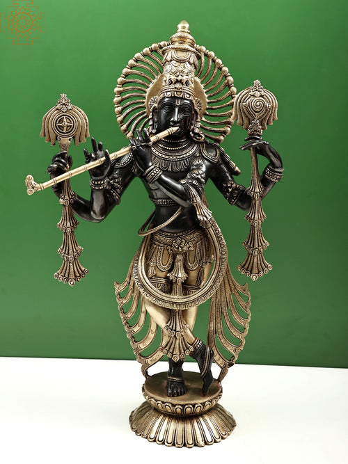 27" Lord Krishna Playing Flute Handmade Brass Idol