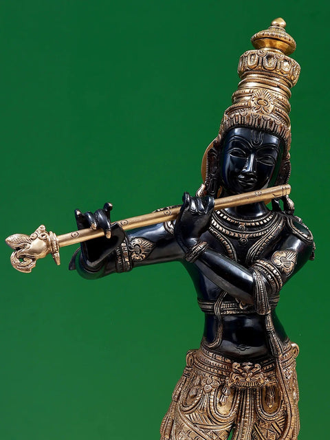 23" Shri Krishna Playing His Flute | Handmade Murlimanohar Brass Statue