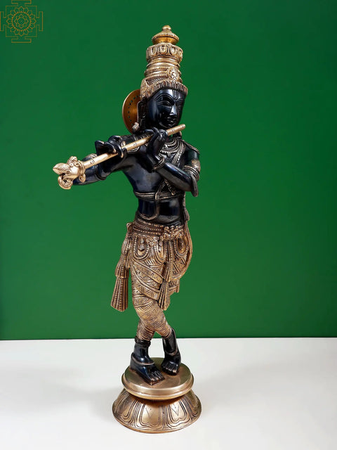 23" Shri Krishna Playing His Flute | Handmade Murlimanohar Brass Statue