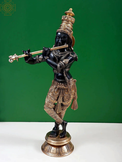 23" Shri Krishna Playing His Flute | Handmade Murlimanohar Brass Statue