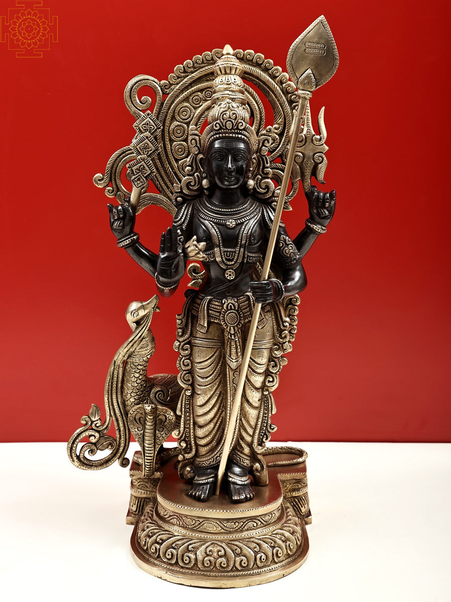 20" Karttikeya Murugan Handmade Brass Statue for Pooja