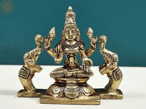 4" Small Gajalakshmi Brass Idol Handmade