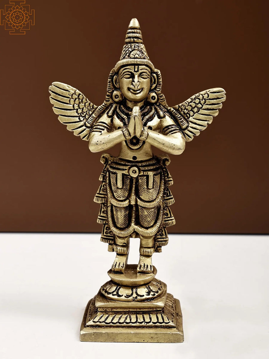 6" Handmade Brass Garuda Idol in Namaskara Mudra Statue