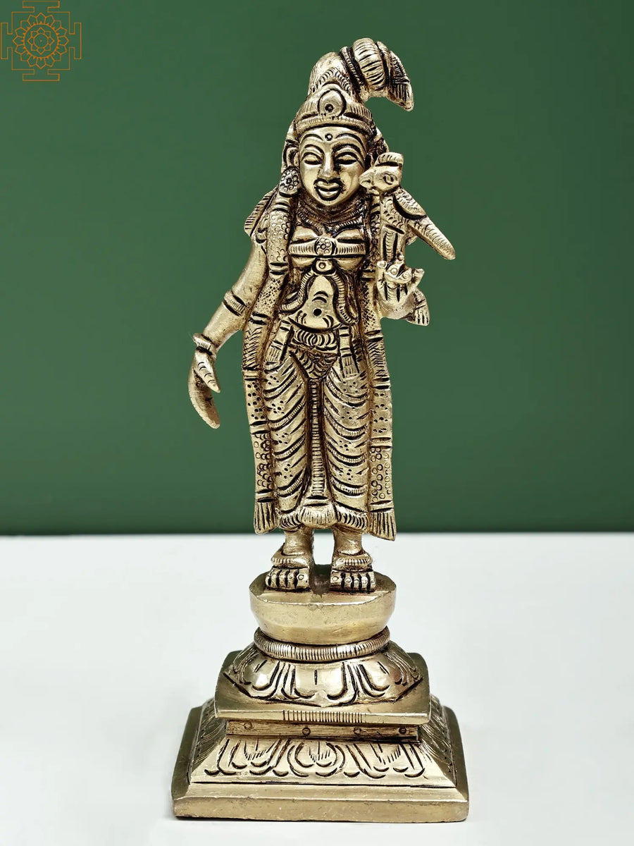 6" Standing Goddess Andal Brass Statue Handmade