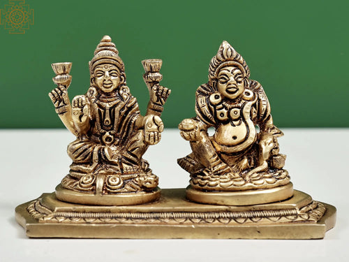 4" Goddess Lakshmi and Lord Kuber Handmade Brass Statue