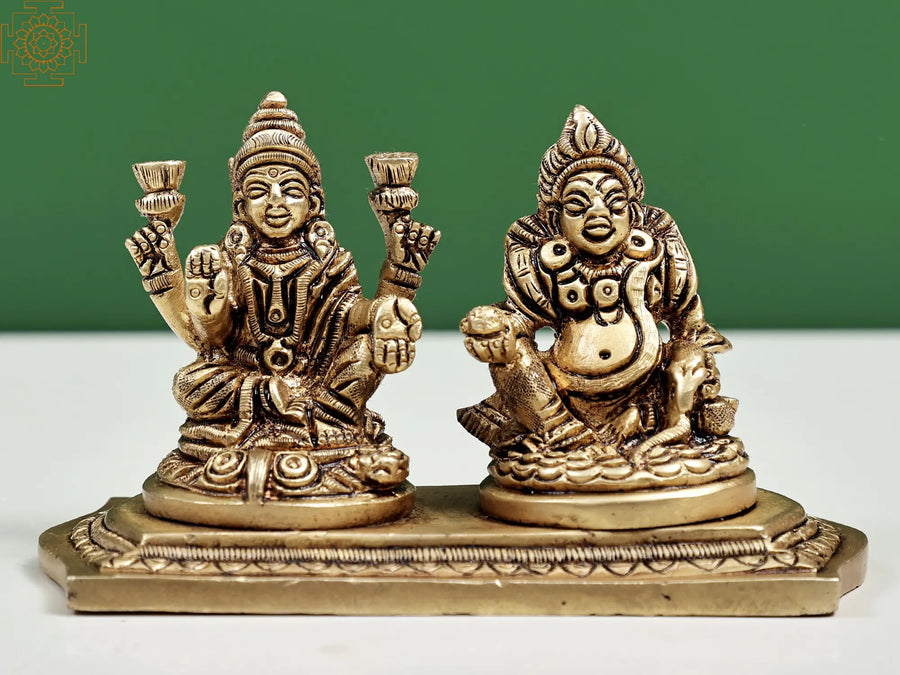 4" Goddess Lakshmi and Lord Kuber Handmade Brass Statue