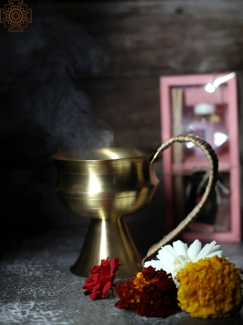 7" Brass Dhoop Dani Incense Holder Handmade Home Decor