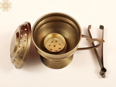 5" Brass Dhuna with Tongs | Dhoop Dani | Handmade
