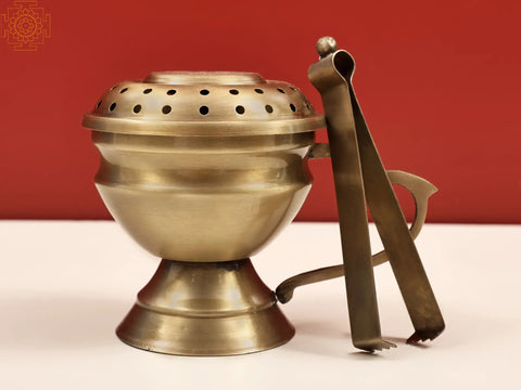 5" Brass Dhuna with Tongs | Dhoop Dani | Handmade
