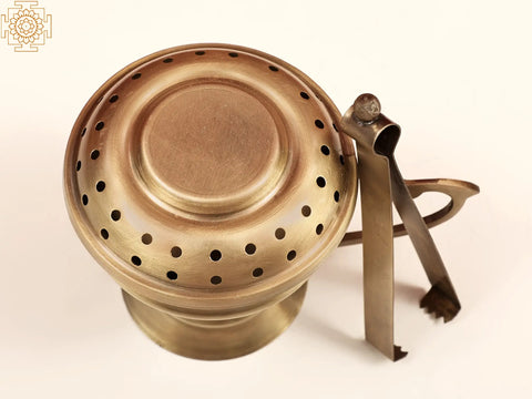 5" Brass Dhuna with Tongs | Dhoop Dani | Handmade