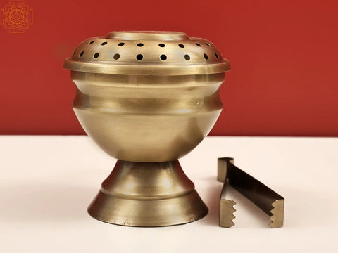 5" Brass Dhuna with Tongs | Dhoop Dani | Handmade