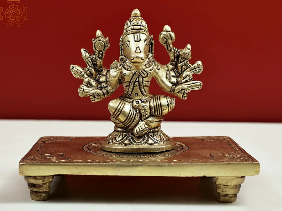 4" Handmade Varaha Avatara Brass Statue with Pedestal