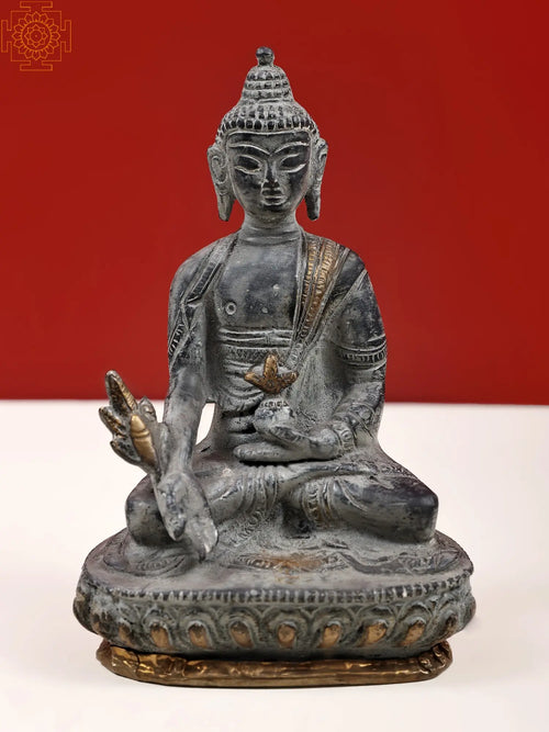 5" Handmade Brass Medicine Buddha Statue for Pooja