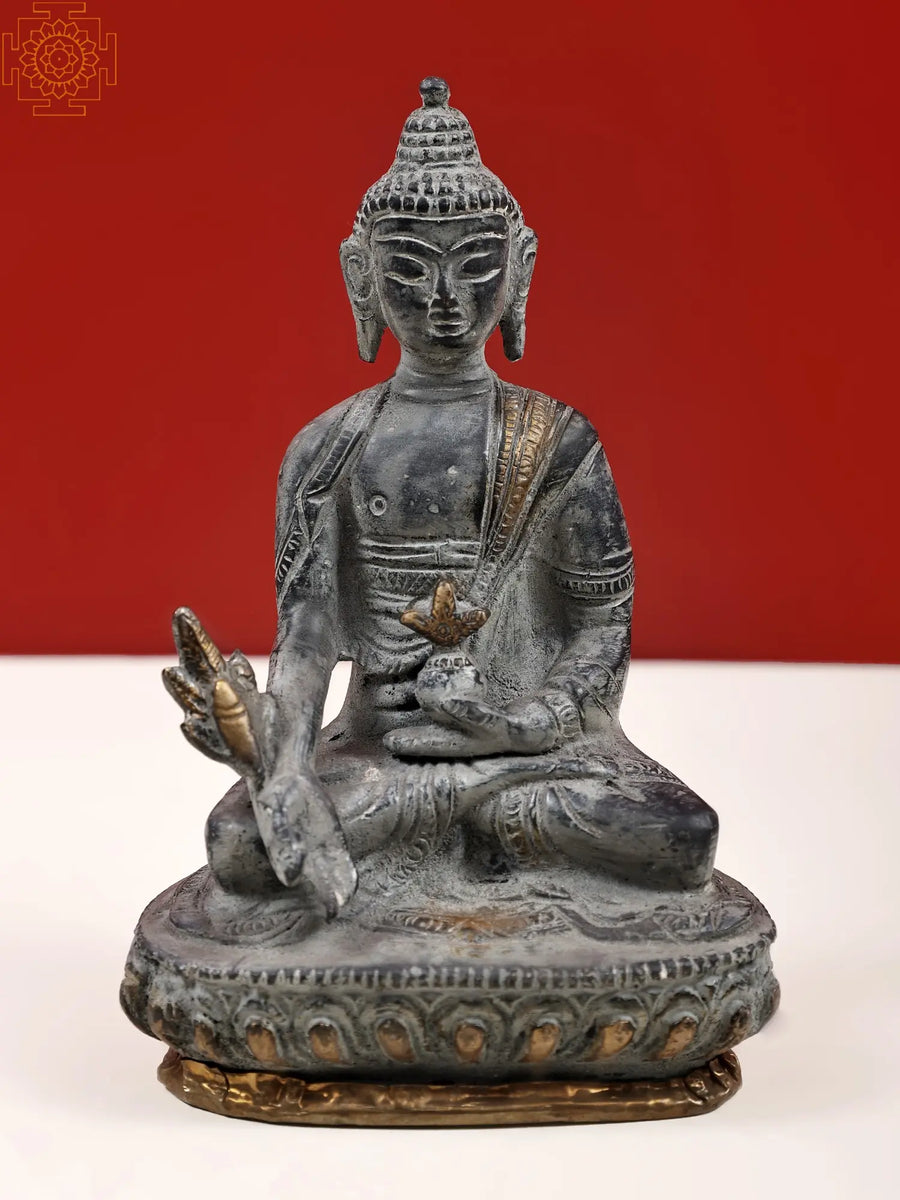 5" Handmade Brass Medicine Buddha Statue for Pooja