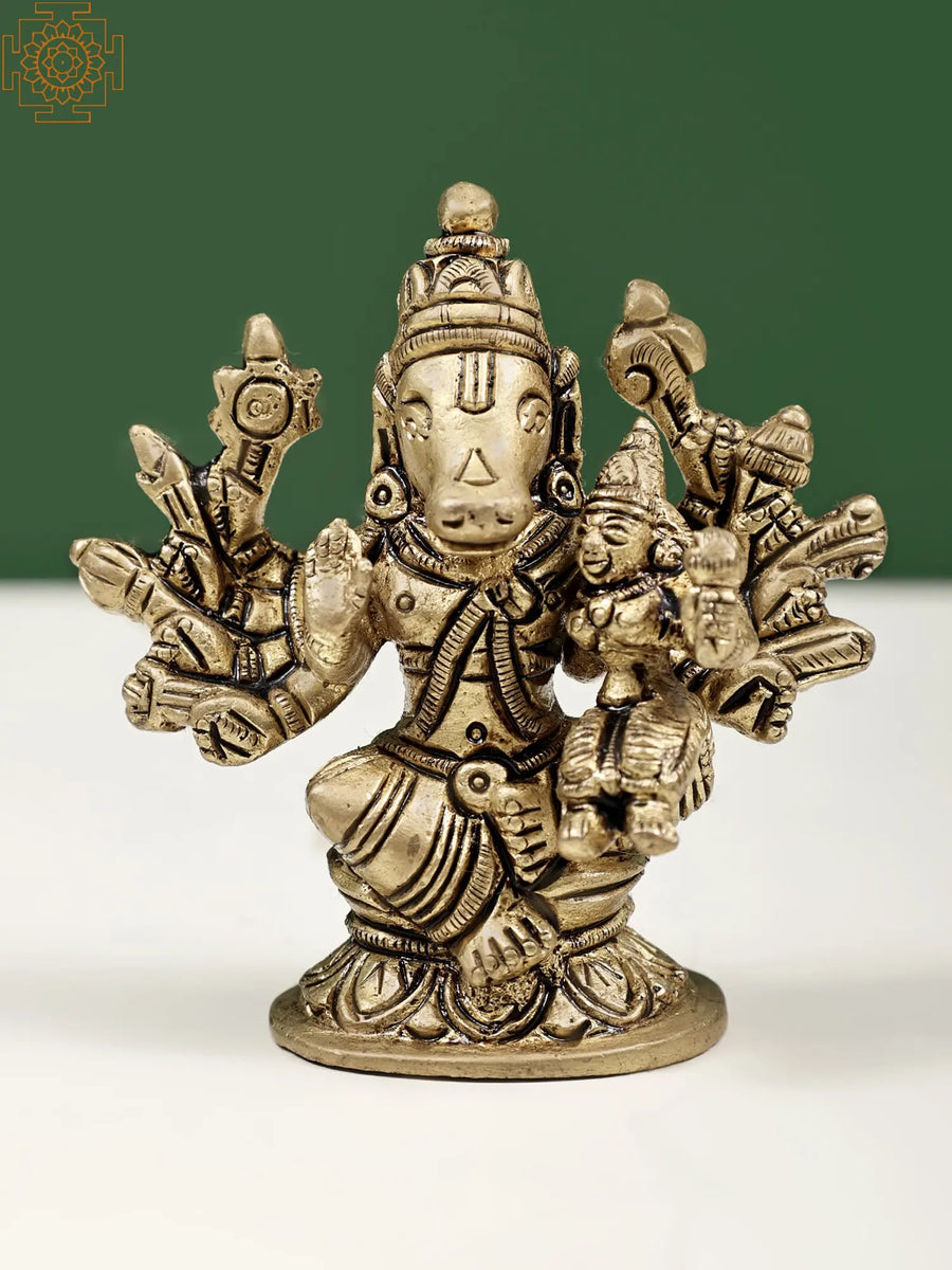 3" Brass Varaha Statue with Lakshmi Handmade