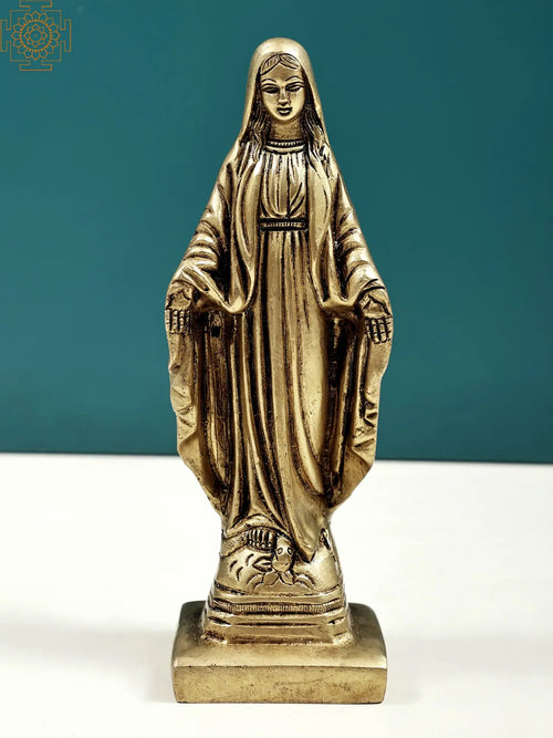 6" Mother Mary Handmade Brass Statue for Home Decor