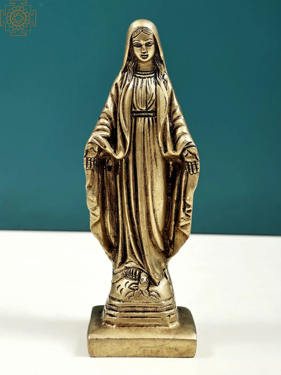 6" Mother Mary Handmade Brass Statue for Home Decor