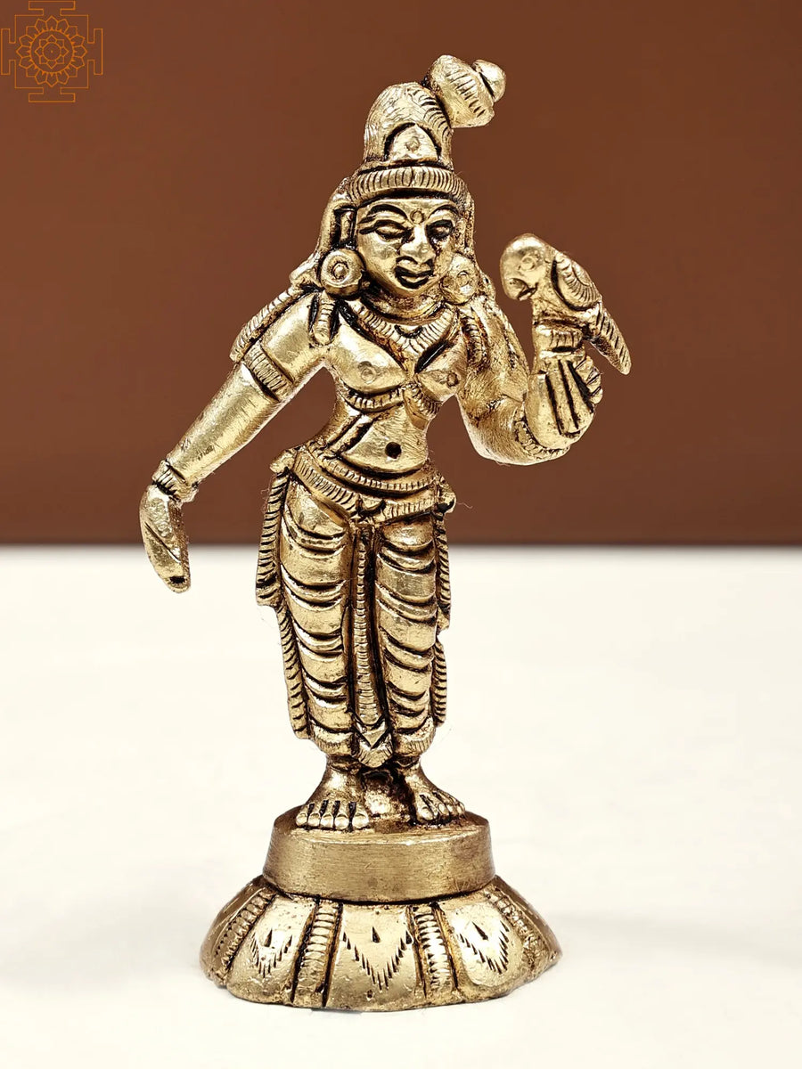 3" Handmade Standing Goddess Andal Brass Idol for Pooja