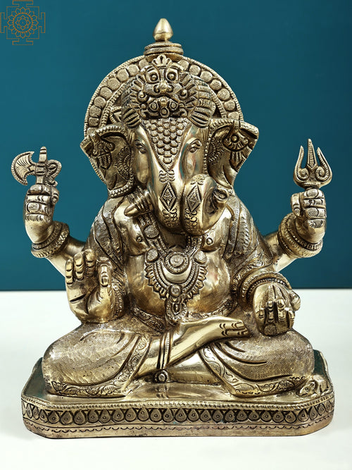9" Blessing Ganesha Handmade Brass Statue
