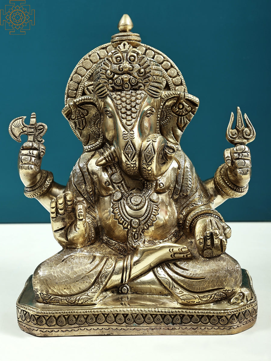 9" Blessing Ganesha Handmade Brass Statue