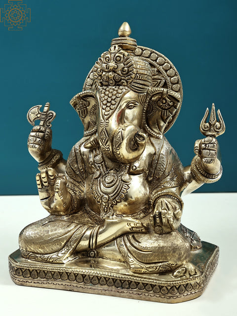 9" Blessing Ganesha in Brass | Handmade
