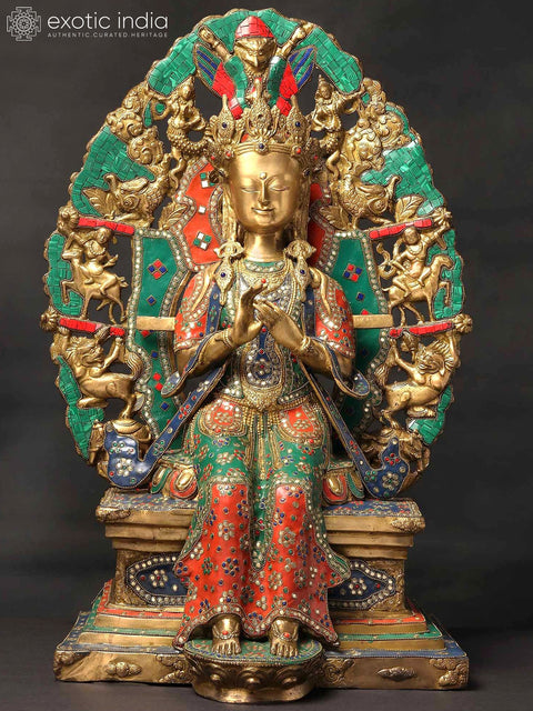 27" The Future Buddha Maitreya - Tibetan Buddhist with Inlay Work | Handmade