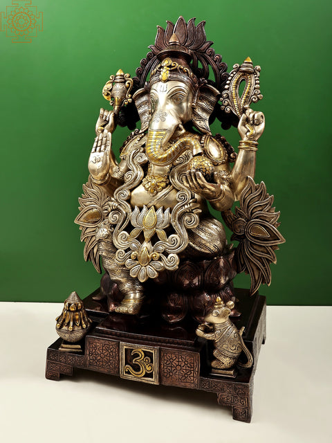 25" Brass Lotus Ganesha Sculpture | Handmade Brass Statue