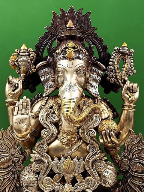 25" Brass Lotus Ganesha Sculpture | Handmade Brass Statue