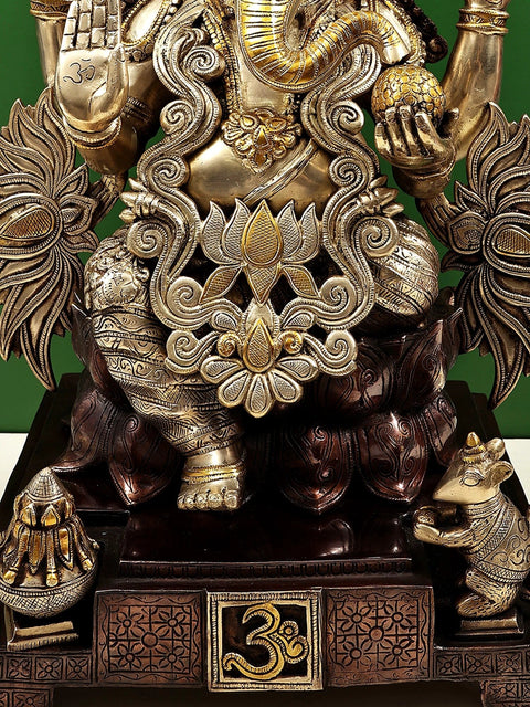 25" Brass Lotus Ganesha Sculpture | Handmade Brass Statue