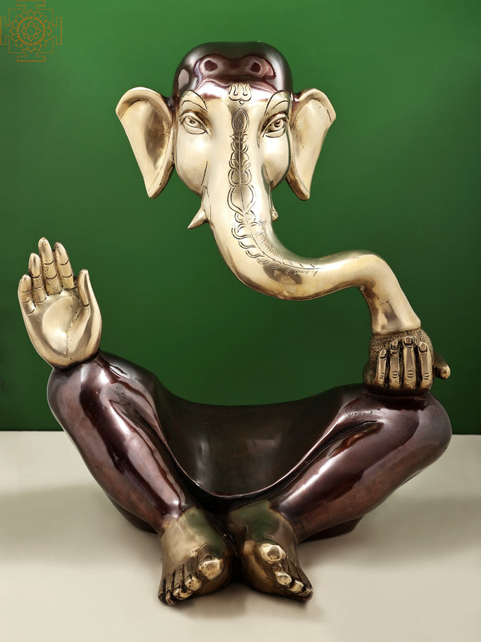 17" Handmade Brass Ganesha Statue for Home Decor
