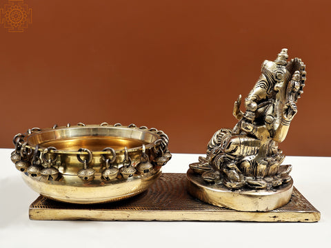 11" Brass Lord Ganesha with Urli | Handmade